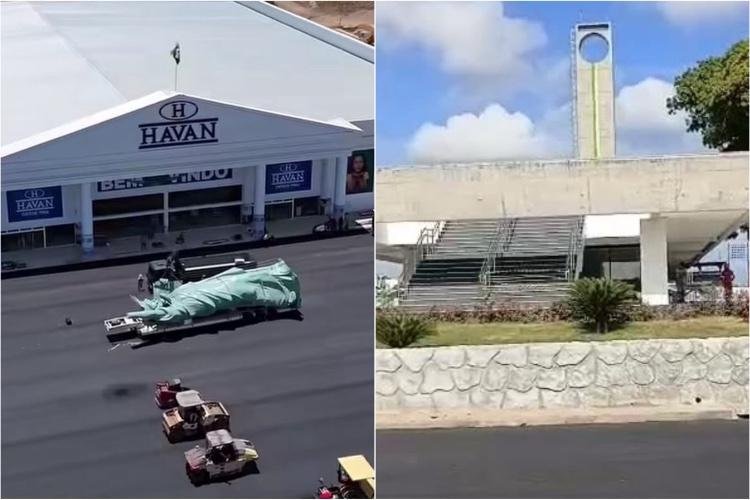Estátua da Liberdade da Havan chega e GEA corre para retirar cerca do Marco Zero com obra atrasada de R$ 27 milhões
