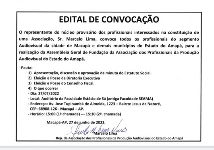 Convocação para Assembleia Geral da Associação do Visual do Amapá 