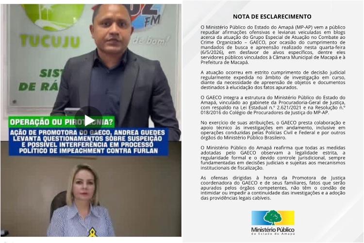 MP-AP repudia ataques de aliados de Clécio e DaLua a operação do Gaeco e reforça legalidade de buscas na Câmara e Prefeitura de Macapá