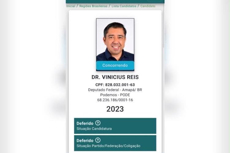 Dr. Vinicius Reis tem registro de candidatura ao cargo de deputado federal deferido pelo TRE-AP