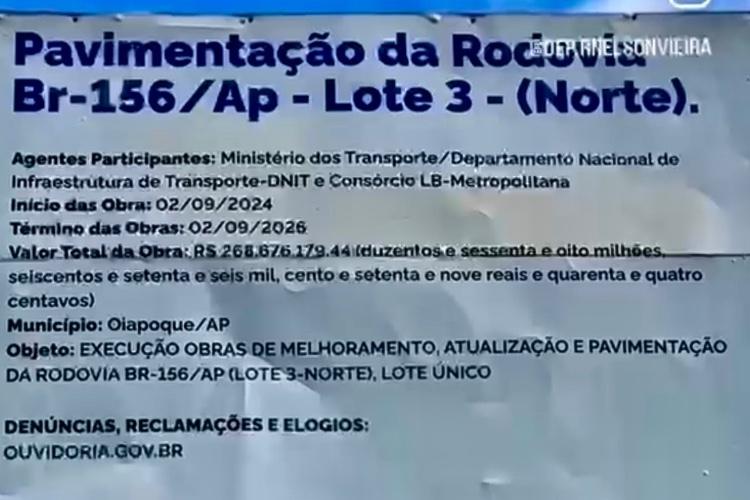 Asfaltamento da BR 156 para Oiapoque seria concluído em setembro: “mais uma promessa não cumprida”, denuncia deputado R. Nelson