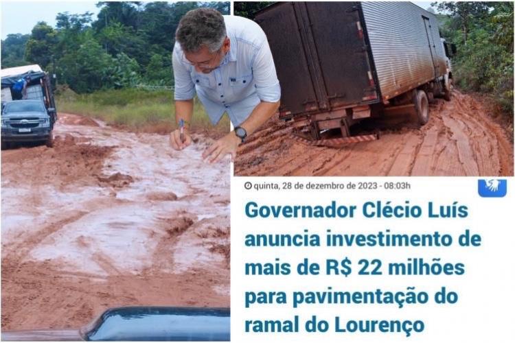 Clécio prometeu em 2023 asfaltamento do ramal do Lourenço e não saiu do papel