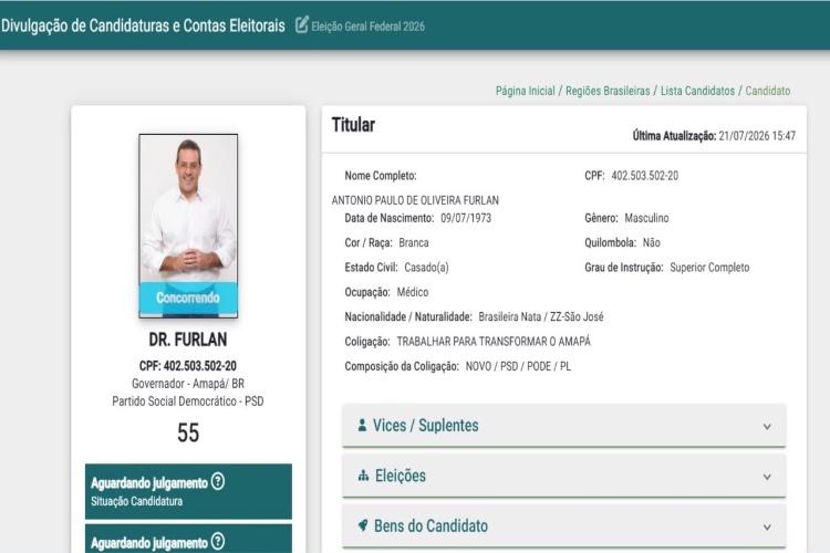 TRE/AP registra candidatura de Dr. Furlan ao governo do Amapá pela coligação “Trabalhar Para Transformar o Amapá”